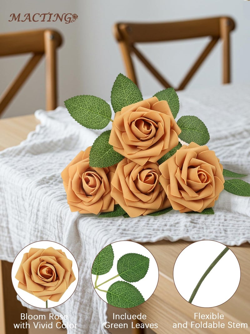 MACTING 30PCS Artificial Flower Roses Real Touch Fake Rose Flowers with Stem Foam Roses for DIY Wedding Bouquet Table Centerpieces Party Baby Shower Spring Home Valentines Day Decorations,Gold Yellow - Image 4